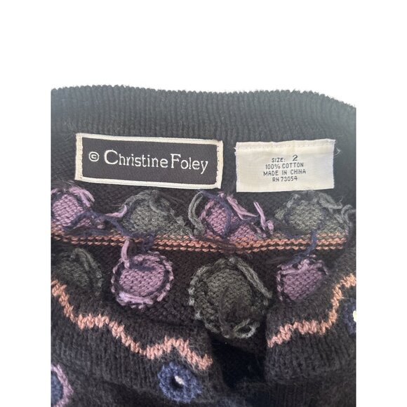 Christine Foley Embroidered Cotton Cardigan Sweater | Vintage Boho Folk Knit | S - Picture 7 of 9